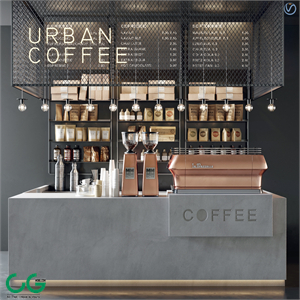 Industrial style cafe bar 3d model